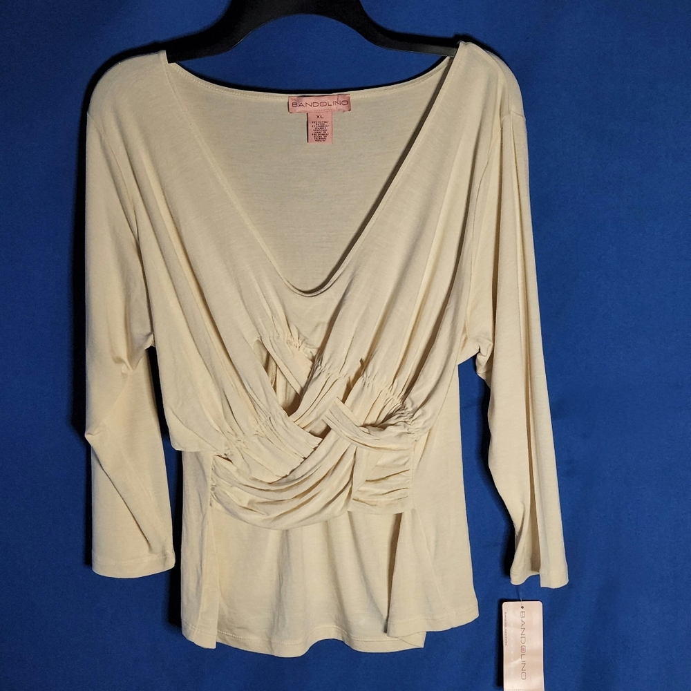 Bandolino Crossover Detail Stretch Knit Top V-Neckline Soft, Stretchy Fabric